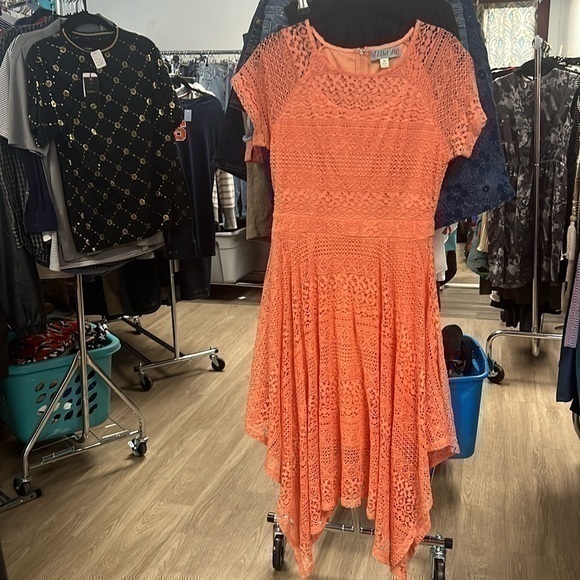 Dresses & Skirts - Women’s peach colored dress size medium lace overlay